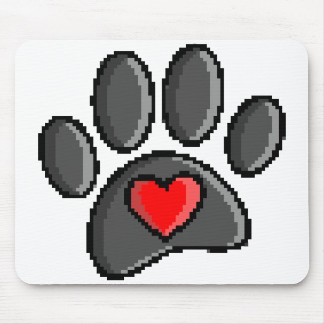 Retro 80s Video Game 8 Bit Pixel Art Dog Paw Mouse Mat (Front)