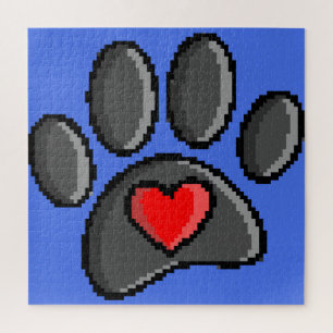 Retro 80s Video Game 8 Bit Pixel Art Dog Paw Print Jigsaw Puzzle