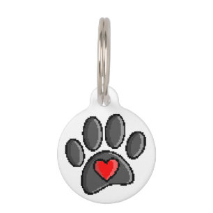 Retro 80s Video Game 8 Bit Pixel Art Dog Paw Print Pet Tag
