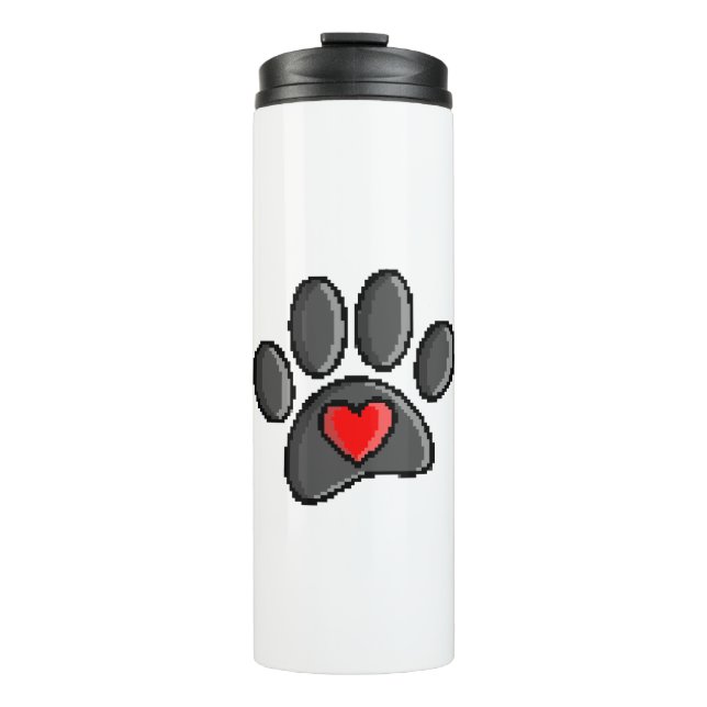 Retro 80s Video Game 8 Bit Pixel Art Dog Paw Thermal Tumbler (Front)
