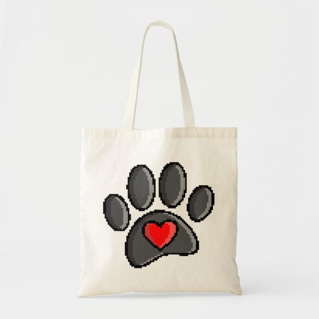 Retro 80s Video Game 8 Bit Pixel Art Dog Paw Tote Bag (Front)