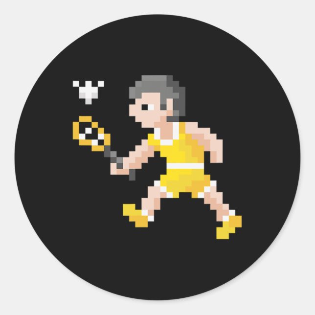 Retro 80s Video Game Pixel Art Badminton Player  Classic Round Sticker (Front)