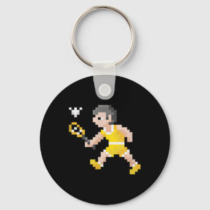 Retro 80s Video Game Pixel Art Badminton Player  Key Ring