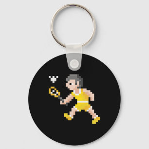 Retro 80s Video Game Pixel Art Badminton Player  Key Ring