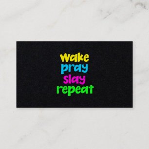Retro 80's Vintage Neon Sign Wake Pray Slay Repeat Business Card