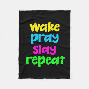 Retro 80's Vintage Neon Sign Wake Pray Slay Repeat Fleece Blanket