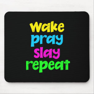 Retro 80's Vintage Neon Sign Wake Pray Slay Repeat Mouse Mat