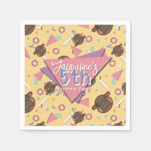 Retro 80's Yellow Baby Hippo Birthday Napkin