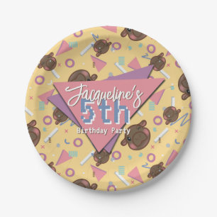 Retro 80's Yellow Baby Hippo Birthday Paper Plate
