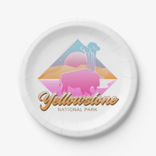 RETRO 80S YELLOWSTONE NATIONAL PARK VAPORWAVE PAPER PLATE