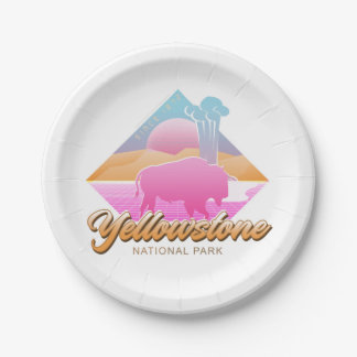 RETRO 80S YELLOWSTONE NATIONAL PARK VAPORWAVE PAPER PLATE