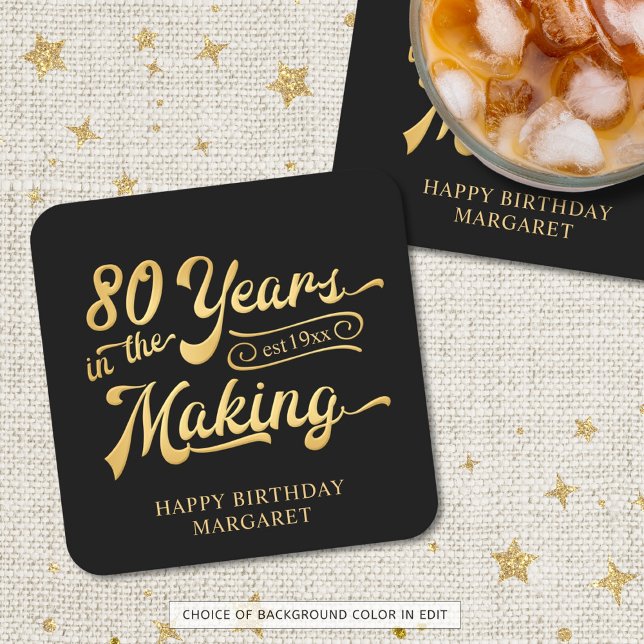 Retro 80th Birthday 80 Years in the Making Custom Square Paper Coaster (Creator Uploaded)
