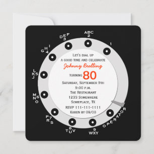 Retro 80th Birthday Party Invitation Rotary Dial