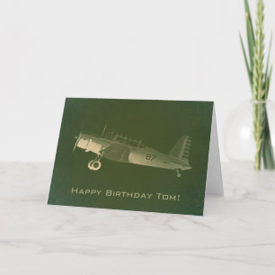 Retro #87 Green Aeroplane Birthday Card