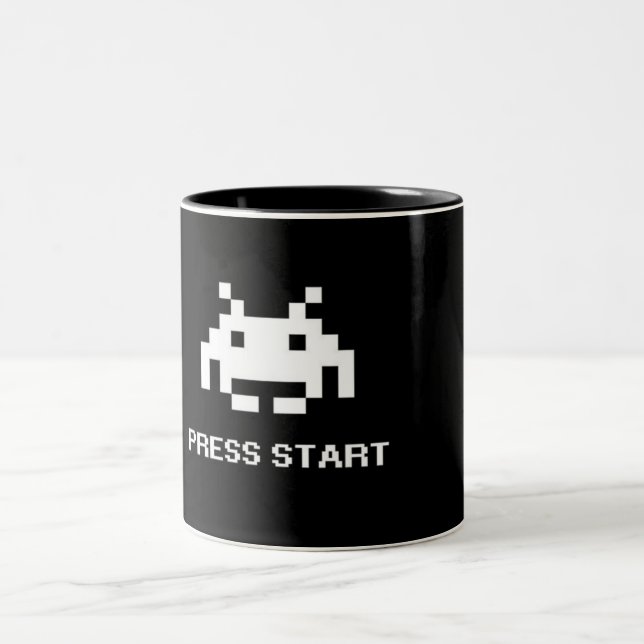 Retro 8-Bit Arcade Press Start Gamer Two-Tone Mug (Center)