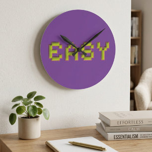 Retro 8-Bit EASY Wall Clock - Purple & Pink Cyberp