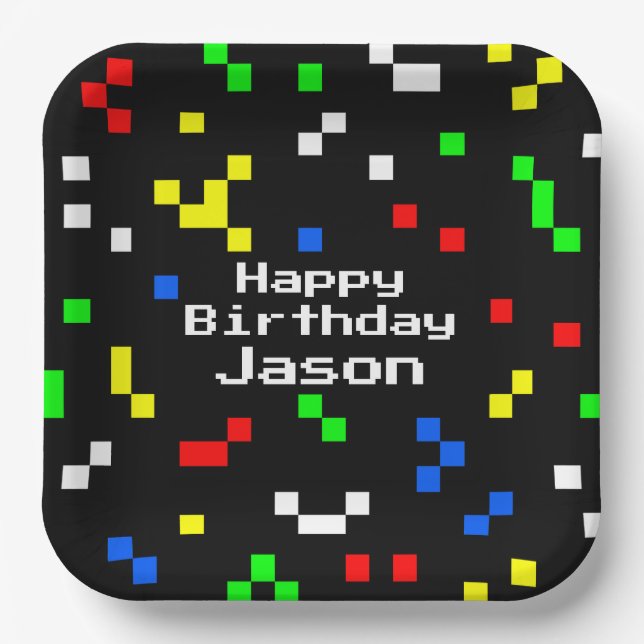 Retro 8 Bit Video Game Graphics Pattern Paper Plate (Front)