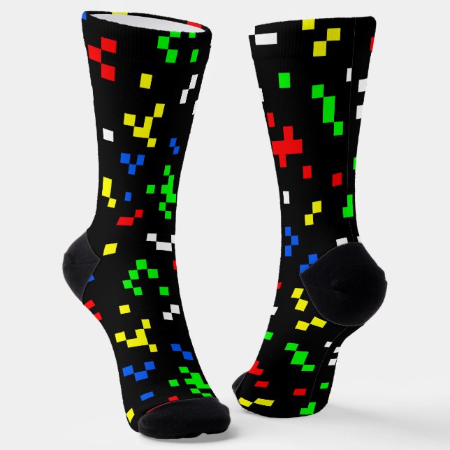 Retro 8 Bit Video Game Graphics Pattern Socks (Angled)