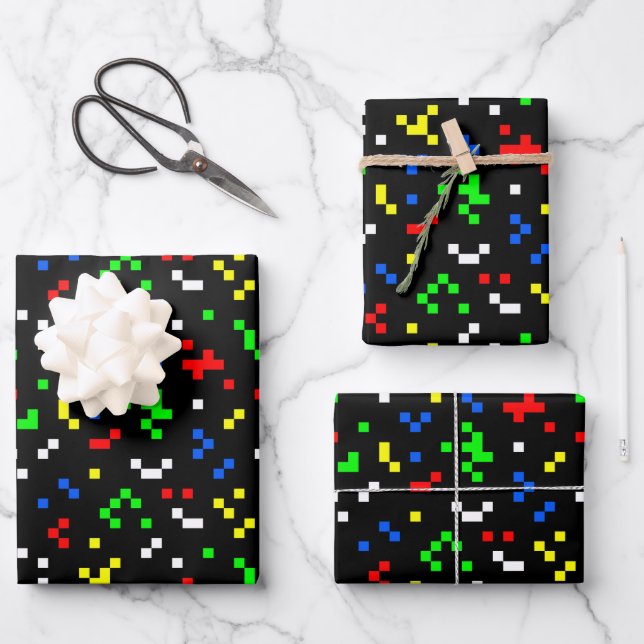 Retro 8 Bit Video Game Graphics Pattern Wrapping Paper Sheet (Front)