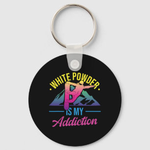Retro 90s 80s Snowboard White Powder Is My Addicti Key Ring