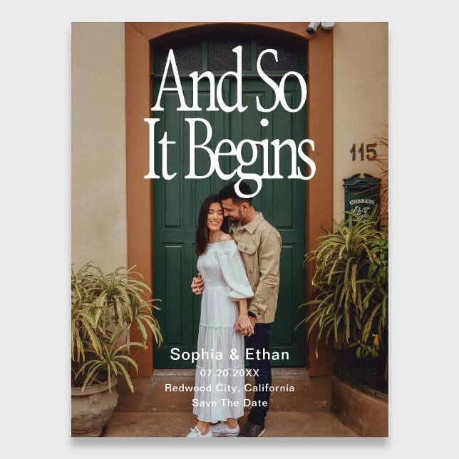 Retro 90s And So It Begins Photo Save The Date Announcement Postcard (Creator Uploaded)