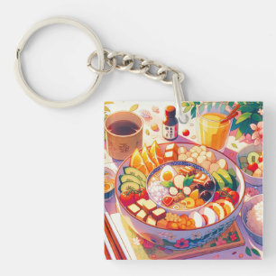 Retro 90s Anime Japanese Food Bowl Aesthetic Key Ring