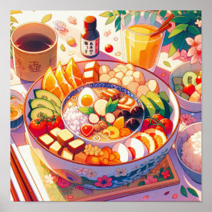 Retro 90s Anime Japanese Food Bowl Aesthetic Poster