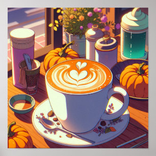 Retro 90s Anime Pumpkin Spice Latte Poster