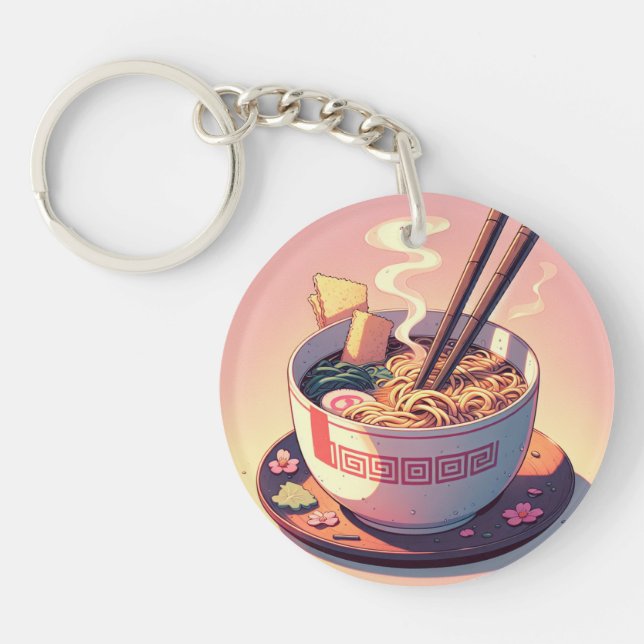 Retro 90s Anime Ramen Noodle Aesthetic Art Key Ring (Front)