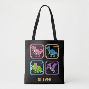 Retro 90s Arcade Dinosaur Character Screen Tote Bag