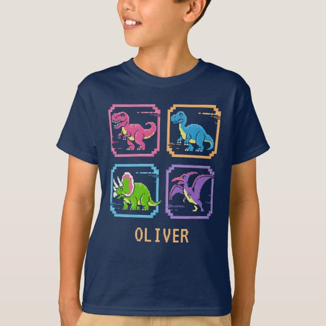 Retro 90s Arcade Dinosaur Characters T-Shirt (Front)