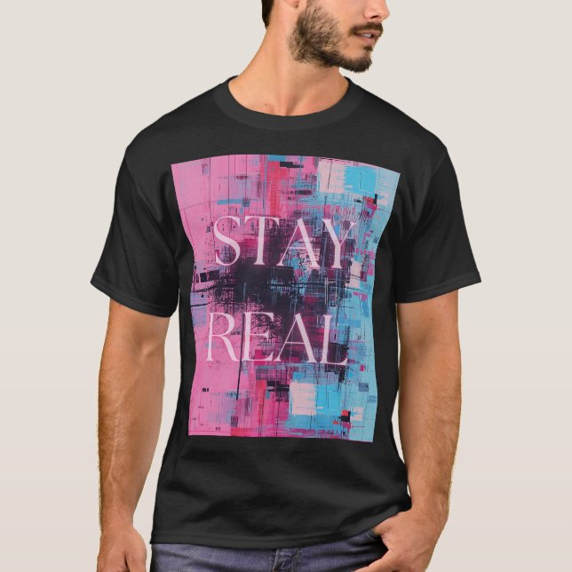 Retro 90s Black Unisex T-shirt Neon Stay Real (Front)