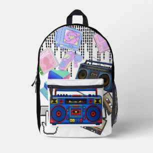 Retro 90s Boombox Cassette Tape Aesthetic Stickers Printed Backpack