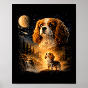 Retro 90s cavalier king charles spaniel howling at poster