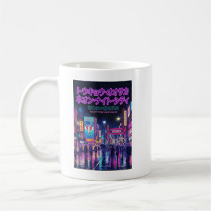 Retro 90s City Pop Night: Neon Tokyo & Osaka Rain  Coffee Mug