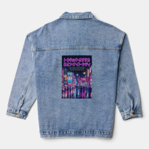Retro 90s City Pop Night: Neon Tokyo & Osaka Rain Denim Jacket