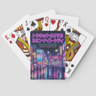Retro 90s City Pop Night: Neon Tokyo & Osaka Rain  Playing Cards