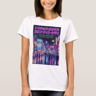 Retro 90s City Pop Night: Neon Tokyo & Osaka Rain T-Shirt