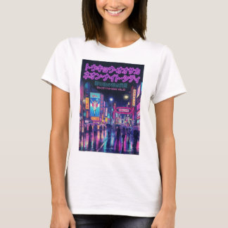 Retro 90s City Pop Night: Neon Tokyo & Osaka Rain T-Shirt