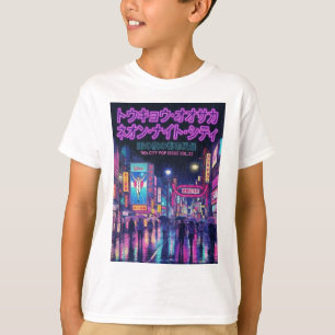 Retro 90s City Pop Night: Neon Tokyo & Osaka Rain T-Shirt