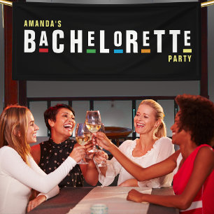 Retro 90s Colourful Bachelorette Party Black Banner