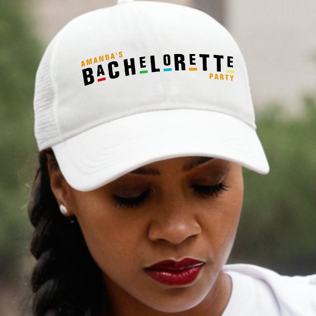 Retro 90s Colourful Bachelorette Party Black Trucker Hat (Creator Uploaded)