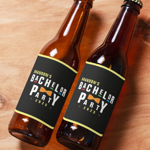 Retro 90s Colourful Bowtie Bachelor Party Black Beer Bottle Label