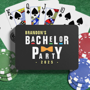 Retro 90s Colourful Bowtie Bachelor Party Black Playing Cards