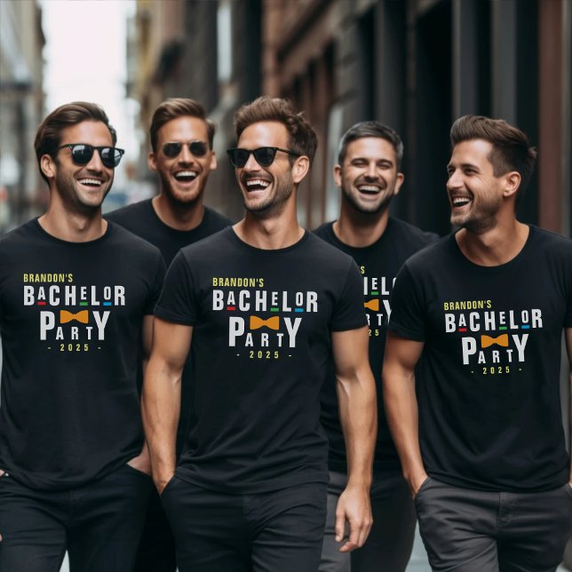 Retro 90s Colourful Bowtie Bachelor Party Black T-Shirt (Retro 90s Colorful Bowtie Bachelor Party Black T-Shirt
)