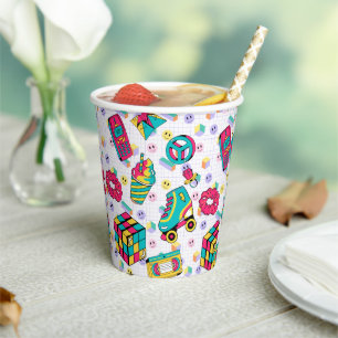 Retro 90s Funky Neon Glow Cassette Tape Birthday Paper Cups