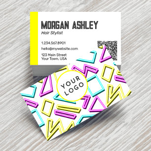 Retro 90s Geometric Yellow Accents QR Code Business Card