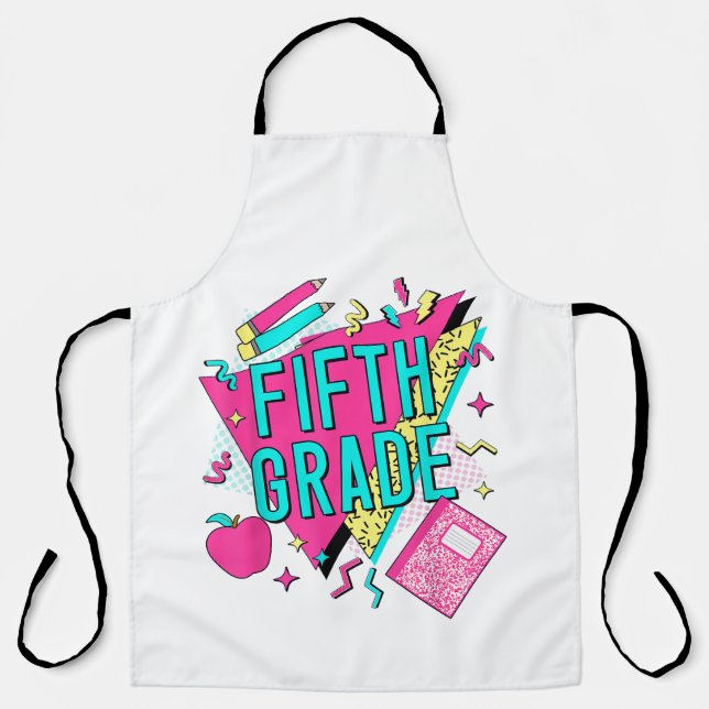 Retro 90s Grade Teacher Back to School Apron (Front)