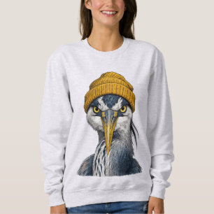 Retro 90s Great Blue Heron Wearing Beanie Vintage Sweatshirt