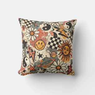 Retro 90s Grunge Celestial Doodle Pattern  Cushion